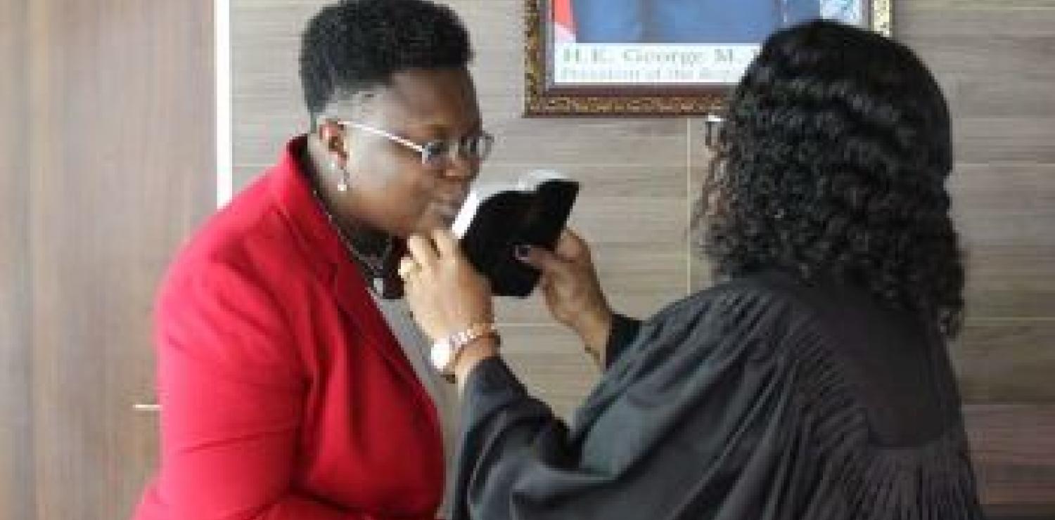 Acting CBL DG for Operations, Madam Pearson taking the oath of office