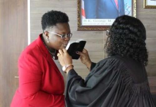 Acting CBL DG for Operations, Madam Pearson taking the oath of office