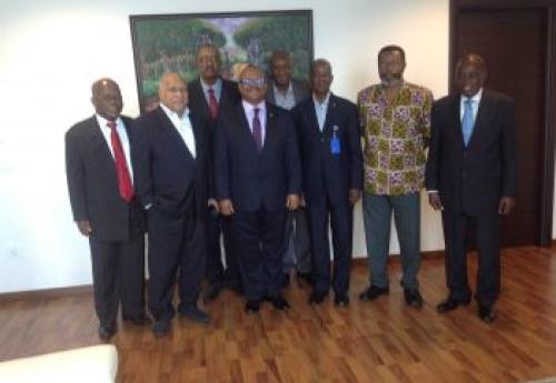 L-R (front row) Ignatius Clay; Elie E. Saleeby; Gov. Weeks; Sumo Kupee; Charles Bright; Raleigh Seekie - Back row, James B. Dennis & Sandei Cooper
